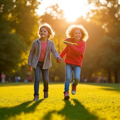Children playing with a frisbee in a sunny park