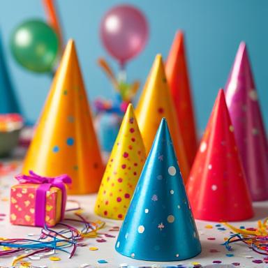 Colorful party hats and streamers for a child's birthday