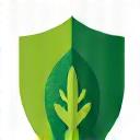 Stylized icon representing a leaf and a shield for safety and sustainability